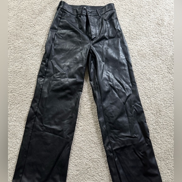 PAIGE Midnight Black Leather Trousers - Picture 2 of 5